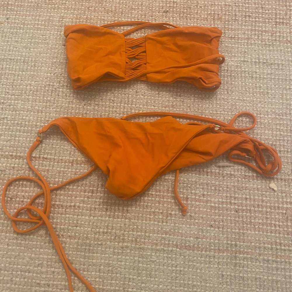 orange/tan strapless bikini